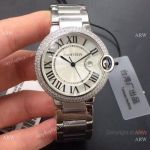 Swiss Quartz | TWF Cartier Men's 36 mm Ballon Bleu Double-row Diamond Watch with Date